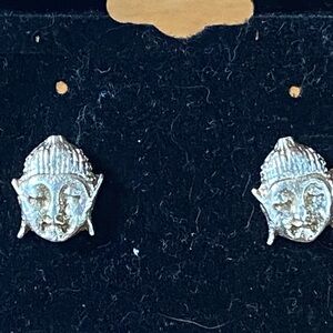 Silver Buddha Face Earrings